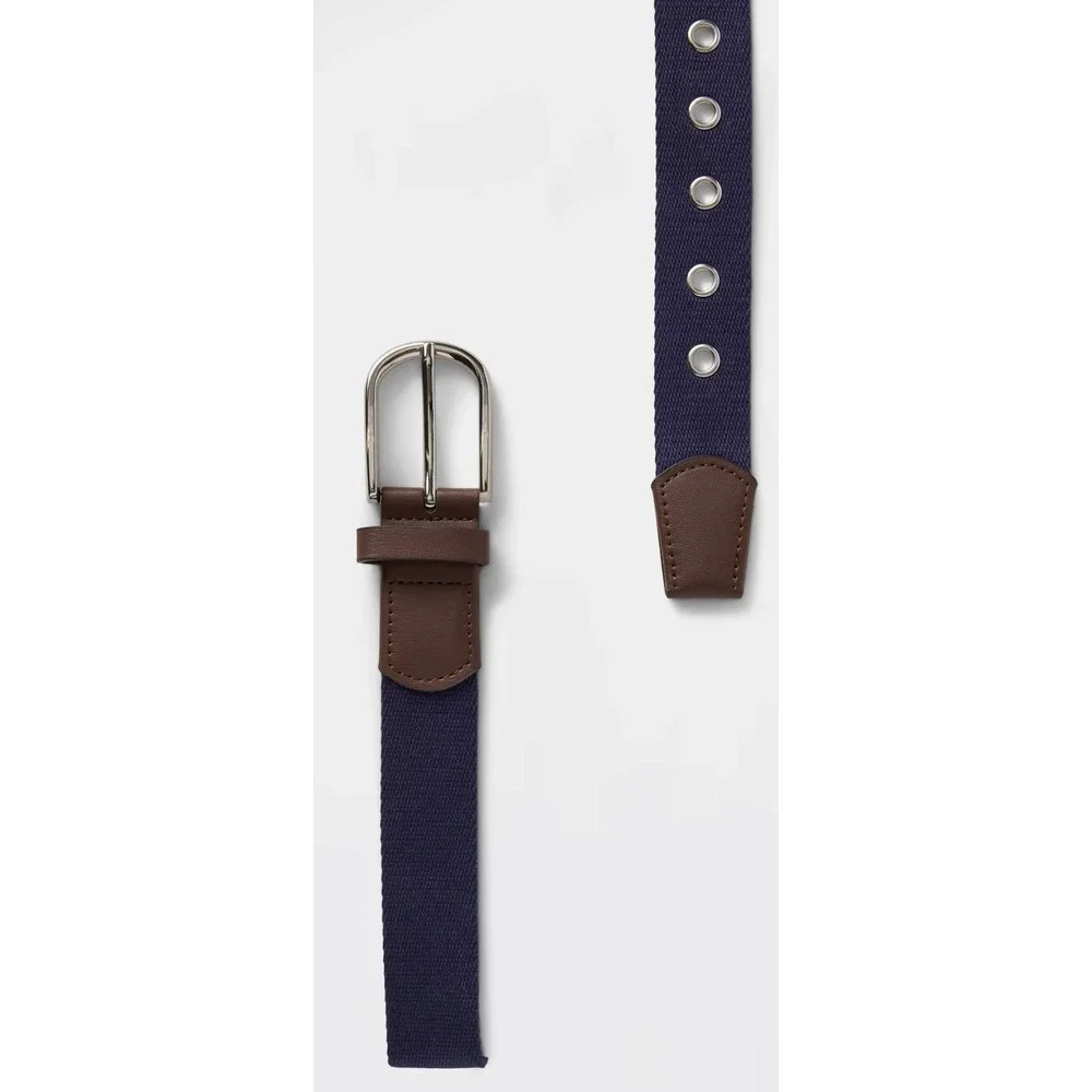 GAP Kids Boy's Poly Webbed Belt w/ Vegan Leather - Navy Blue - Size Large